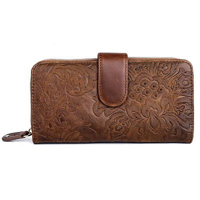 Julia Buxton Tooled Leather RFID-Blocking Checkbook Wallet