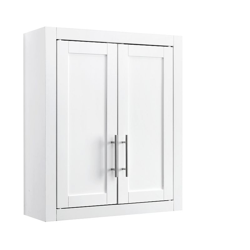Crosley Furniture Savannah MDF Wood Wall Cabinet in White/Chrome
