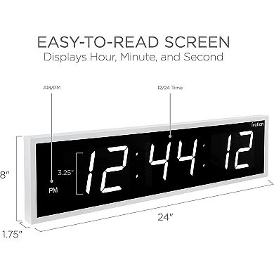 Ivation Huge 24 Inch Large Big Oversized Digital LED Wall Clock with Remote