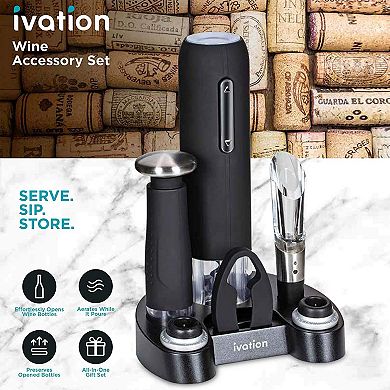 Ivation Electric Wine Opener, 7-Piece Wine Gift Set, Electric Bottle Opener, Wine Aerator Pourer