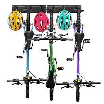 RaxGo Garage Bike Rack Wall-Mounted Bicycle Storage Hanger 3 Bikes + 3 Helmet Hooks Universal