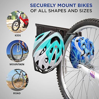 RaxGo Garage Bike Rack Wall-Mounted Bicycle Storage Hanger 3 Bikes + 3 Helmet Hooks Universal