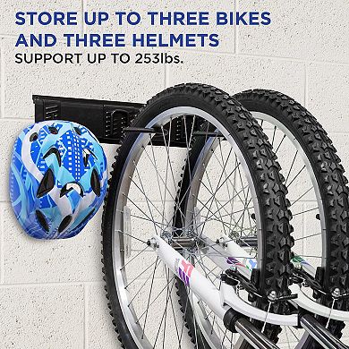 RaxGo Garage Bike Rack Wall-Mounted Bicycle Storage Hanger 3 Bikes + 3 Helmet Hooks Universal