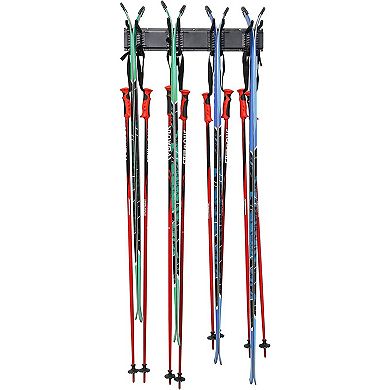 RaxGo Ski Wall Rack, Holds 4 Pairs of Skis & Skiing Poles or Snowboard w/Adjustable Rubber-Coated