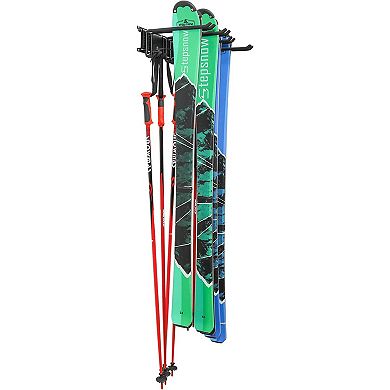 RaxGo Ski Wall Rack, Holds 4 Pairs of Skis & Skiing Poles or Snowboard w/Adjustable Rubber-Coated
