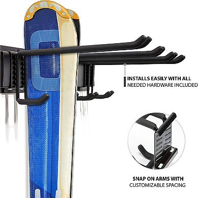 RaxGo Ski Wall Rack, Holds 4 Pairs of Skis & Skiing Poles or Snowboard w/Adjustable Rubber-Coated