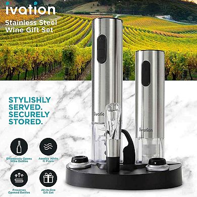 Ivation Electric Wine Opener, 7-Piece Wine Gift Set, Electric Bottle Opener, Wine Aerator Pourer