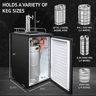 Ivation Full Size Kegerator, Dual Tap Draft Beer Dispenser & Beverage Cooler - Black