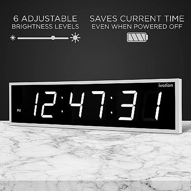 Ivation 60'' Large Digital Wall Clock, LED Digital Clock with Remote Control - Stopwatches