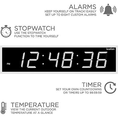 Ivation 60'' Large Digital Wall Clock, LED Digital Clock with Remote Control - Stopwatches