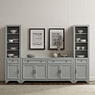 Crosley Tara Sideboard & Bookcase 3-piece Set