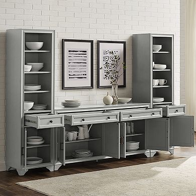 Crosley Tara Sideboard & Bookcase 3-piece Set