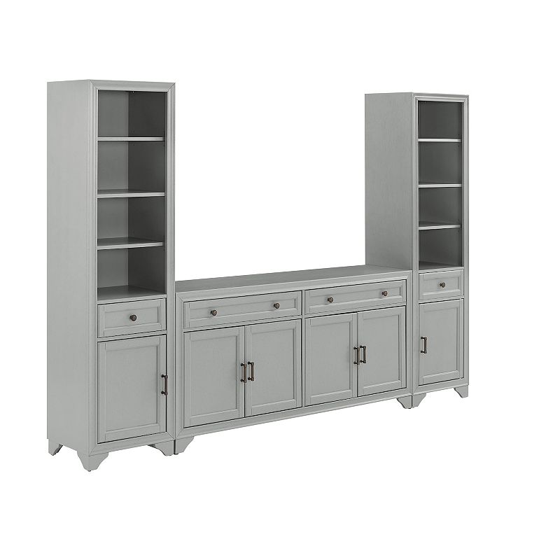 Crosley Tara Sideboard & Bookcase 3-piece Set, Grey