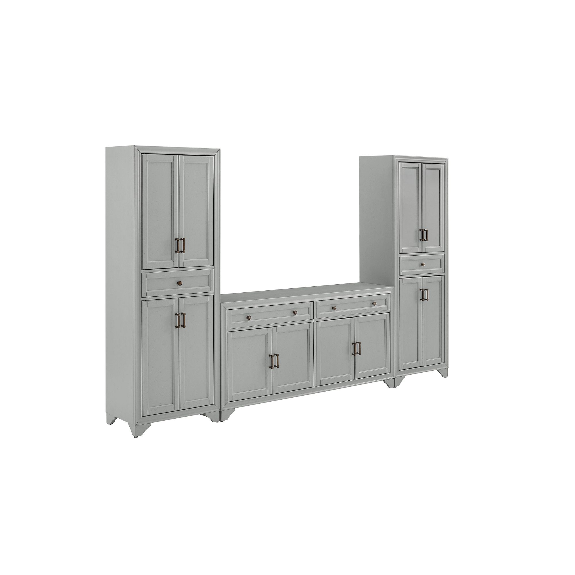 Crosley Tara Sideboard & Pantry 3-piece Set, Distressed Gray