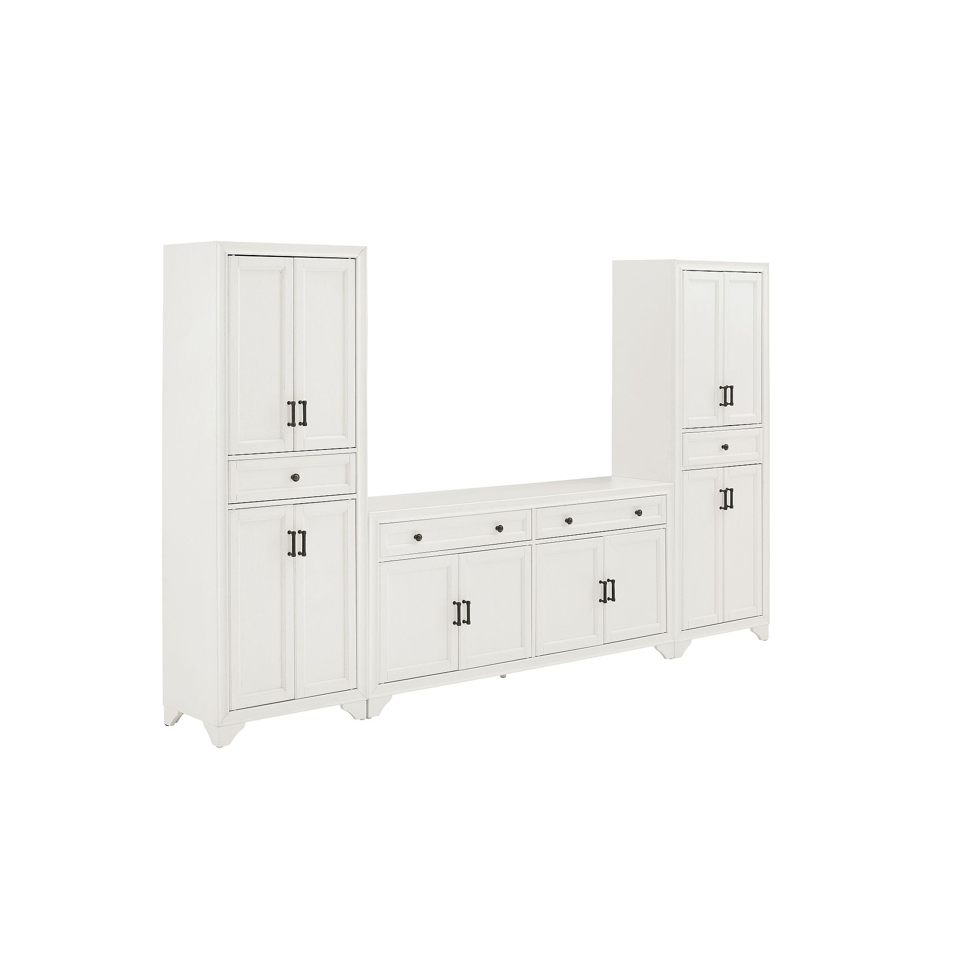 Crosley Tara Sideboard & Pantry 3-piece Set, Distressed White