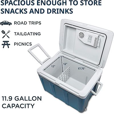 Ivation Electric Cooler & Warmer with Wheels |48 Quart (45 L) Portable Thermoelectric Fridge| Includes Carry Handle, 110v AC Home Power Cord & 12V Car