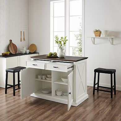 Crosley Clifton Kitchen Island & Upholstered Saddle Stools 2-piece Set