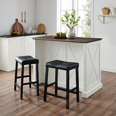 Crosley Clifton Kitchen Island & Upholstered Saddle Stools 2-piece Set