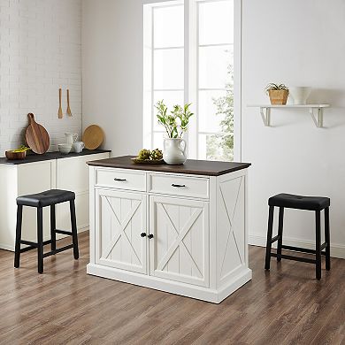 Crosley Clifton Kitchen Island & Upholstered Saddle Stools 2-piece Set