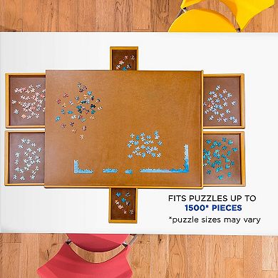 Jumbl 1500 Piece Puzzle Board, 27” x 35” Wooden Jigsaw Puzzle Table & Trays