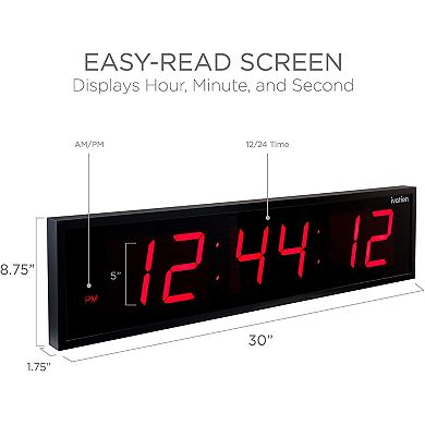 Ivation Huge 30 Inch Large Big Oversized Digital LED Wall Clock