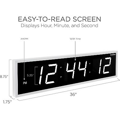 Ivation Huge 36 Inch Large Big Oversized Digital LED Wall Clock with Remote