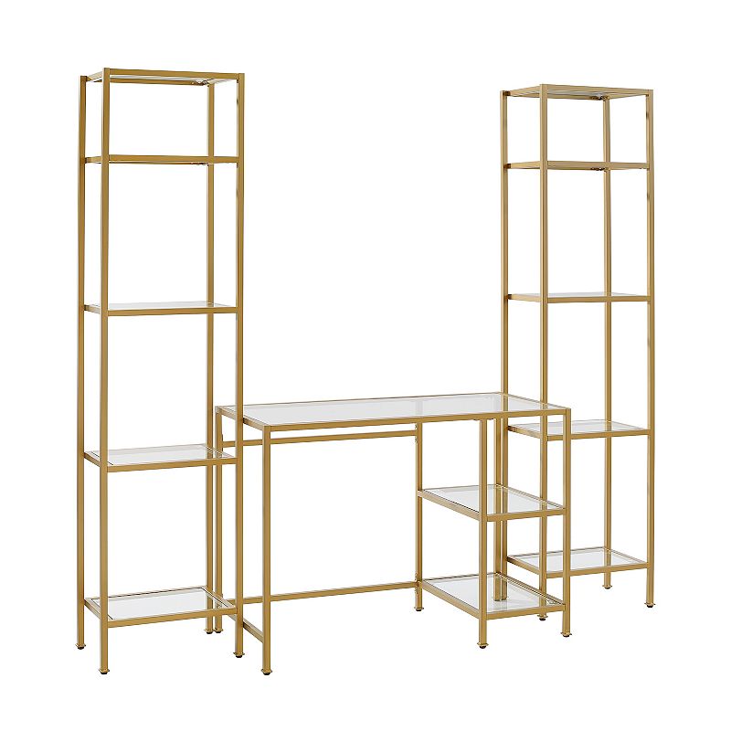 Crosley Aimee Desk & Etagere 3-piece Set, Gold