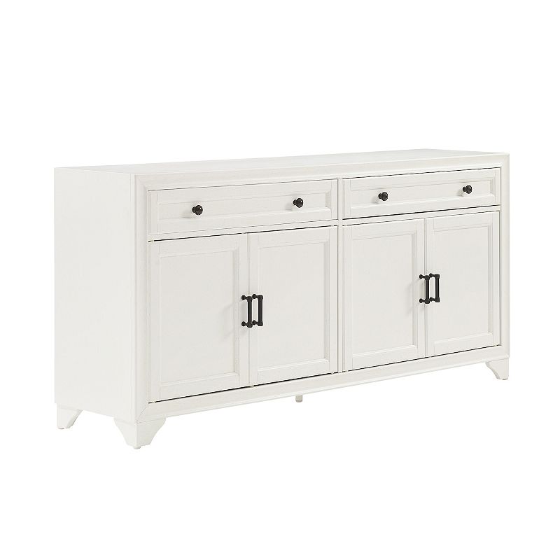 Tara Sideboard Distressed White - Crosley: Traditional Farmhouse Design, 4-Door Buffet Server with Adjustable Shelves