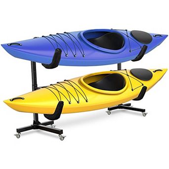 RaxGo Kayak Storage Rack, Indoor & Outdoor Freestanding Storage for 2 Kayak with Wheels