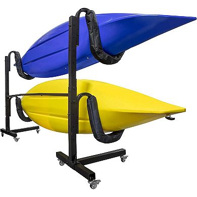 RaxGo Kayak Storage Rack, Indoor & Outdoor Freestanding Storage for 2 Kayak with Wheels