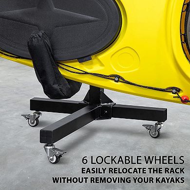 RaxGo Kayak Storage Rack, Indoor & Outdoor Freestanding Storage for 2 Kayak with Wheels