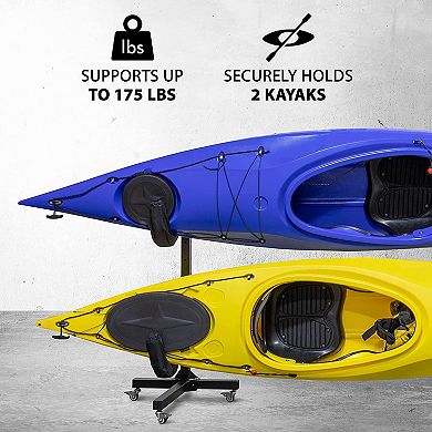 RaxGo Kayak Storage Rack, Indoor & Outdoor Freestanding Storage for 2 Kayak with Wheels