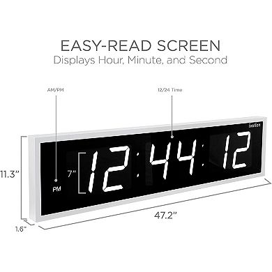 Ivation Huge 48" inch Digital LED Clock with Stopwatch, Alarms, Timer & Temp