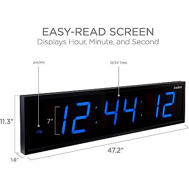 Ivation Huge 48" inch Digital LED Clock with Stopwatch, Alarms, Timer & Temp