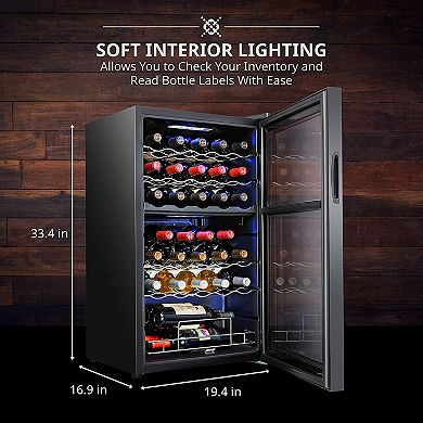 Ivation Wine Fridge, Dual Freestanding Wine Refrigerator, 33 Bottle Wine Cooler