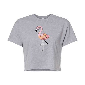 Juniors' Flamingo Watercolor Cropped Graphic Tee