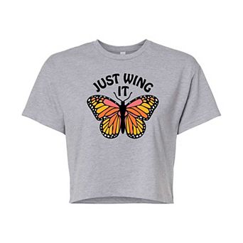 Juniors' Wing It Butterfly Cropped Graphic Tee