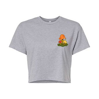 Juniors' Small Retro Mushrooms Cropped Graphic Tee