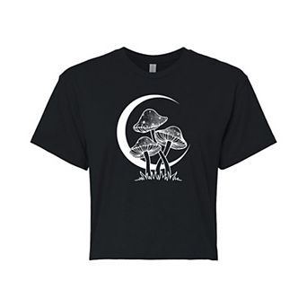 Juniors' Celestial Mushrooms Cropped Graphic Tee