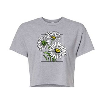 Juniors' Vintage Daisies Cropped Graphic Tee