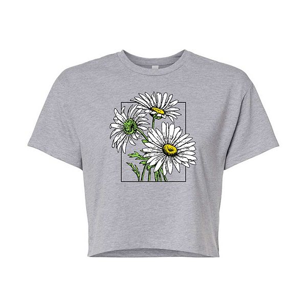 Juniors' Vintage Daisies Cropped Graphic Tee