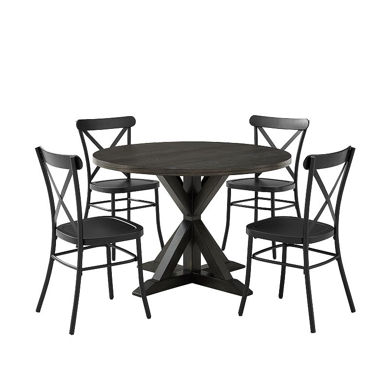 Crosley Hayden Round & Camille Chair 5-piece Dining Set, Black