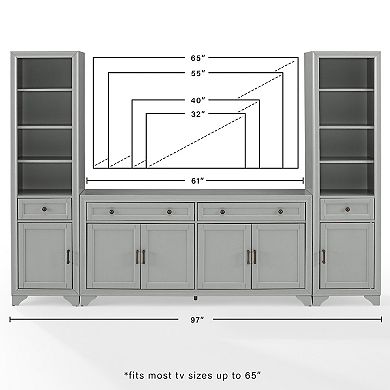 Crosley Tara Entertainment TV Stand & Bookcase 3-piece Set