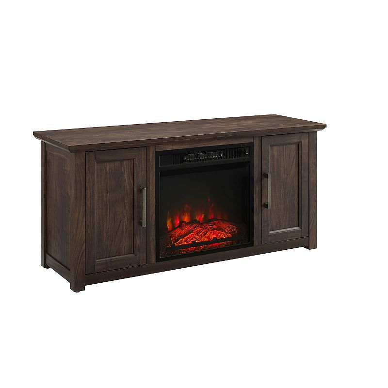 Crosley Camden Low Profile Electric Fireplace TV Stand, Brown