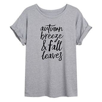 Juniors' Autumn Breeze Leaves Oversized Graphic Tee