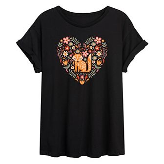 Juniors' Fall Scandinavian Fox Oversized Graphic Tee