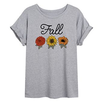 Juniors' Fall Flowers Oversized Graphic Tee