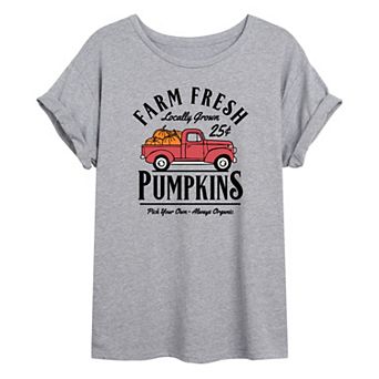 Juniors' Farm Fresh Pumpkins Oversized Graphic Tee