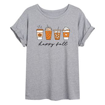 Juniors' "Happy Fall" Coffee Cups Oversized Graphic Tee