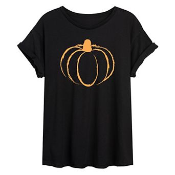 Juniors' Brushstroke Pumpkin Oversized Graphic Tee